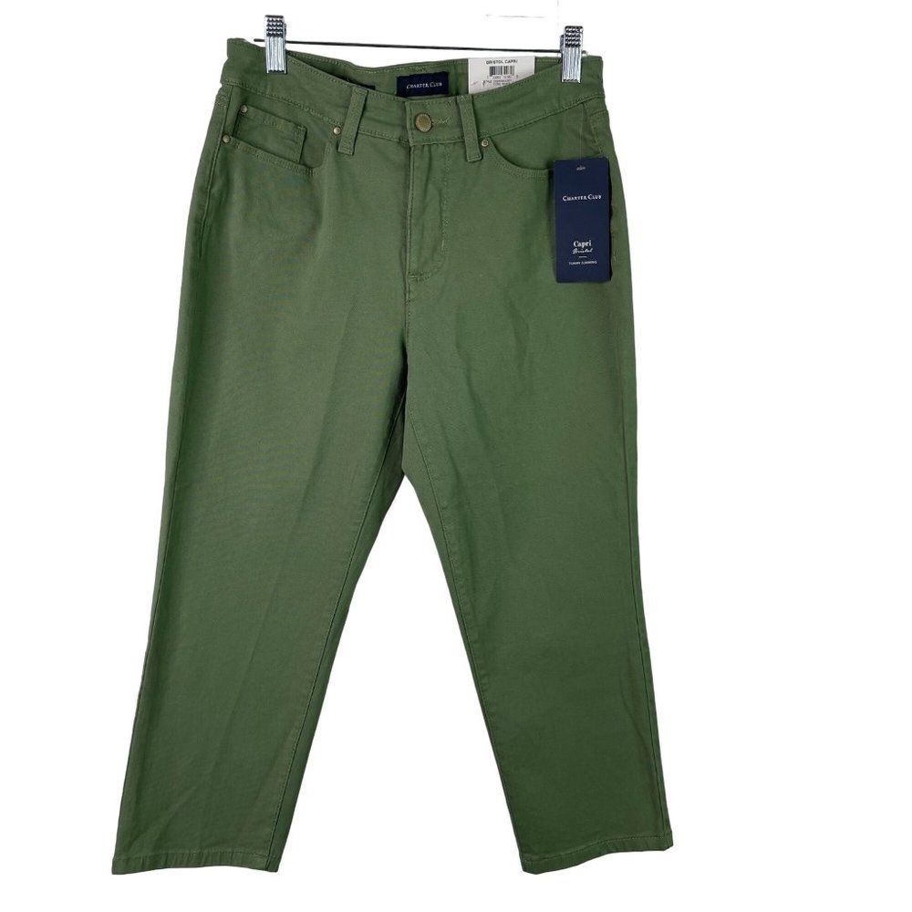 Charter Club Bristol Capri Jean Pants Cotton Blend 8p Piete Flat Front Green